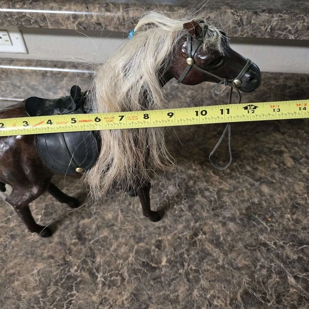 Vintage Leather Wrapped Horse‎ Figurine Real Horsehair Mane Tail Western...